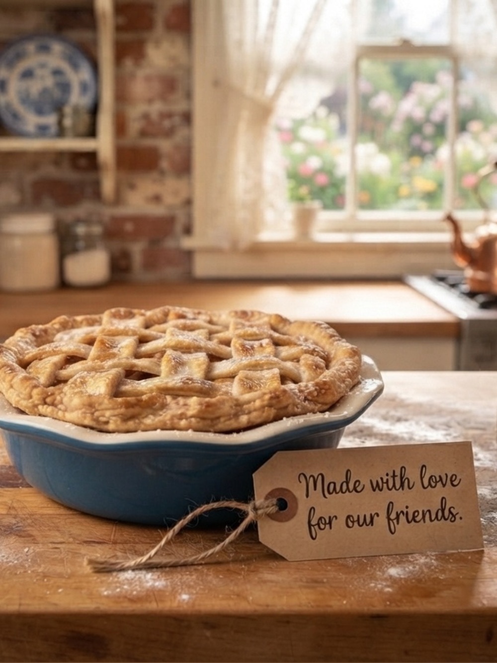 Celebrate It small Ceramic Pie Dish with Blue and Yellow Design 6” inch